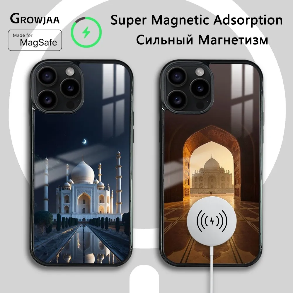 Taj Mahal India Mausoleum Phone Case For iPhone 16 15 14 13 12 11 Pro Max Plus Mini Magsafe Mirror Wireless Magnetic Cover