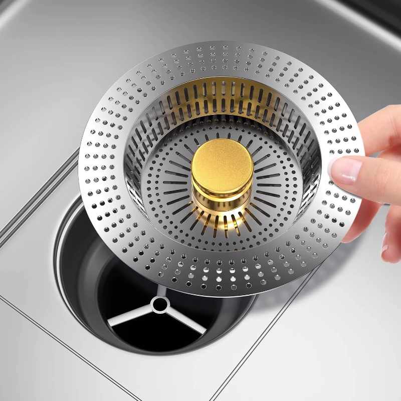 Stainless Steel Sink Strainer, Universal‑Up Drain Stopper Core Kitchen Wash Basin Waste Hardware Fitting