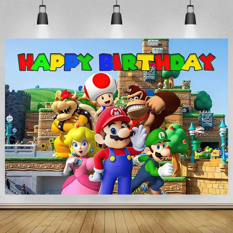 Backdrop Super Marios Luigi Boys Bros Birthday Party Photography Background Baby Shower Event Wall Banner Poster Banner Decor