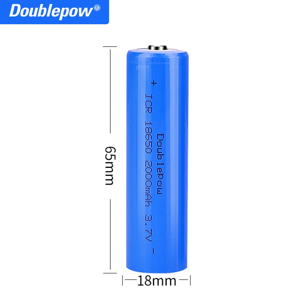 DOUBLEPOW 18650 Battery 3.7V 2000 mAh Lithium Rechargeable Battery For Flashlight Batteries 2000mAh Battery Cell 2PCS