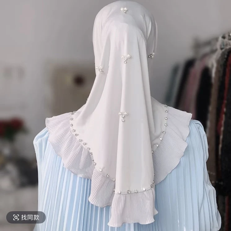 Ruffled Moslem Hijab Instant Ready to Wear Elegant Girls Headscarf 6