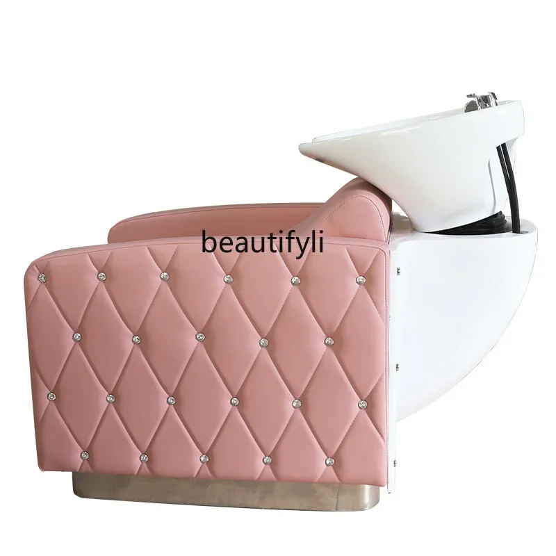 

SS NewHair Salon Lying Half Shampoo Chair Hair Saloon Dedicated Flush Massage Couch Ceramic Basin Head Massage