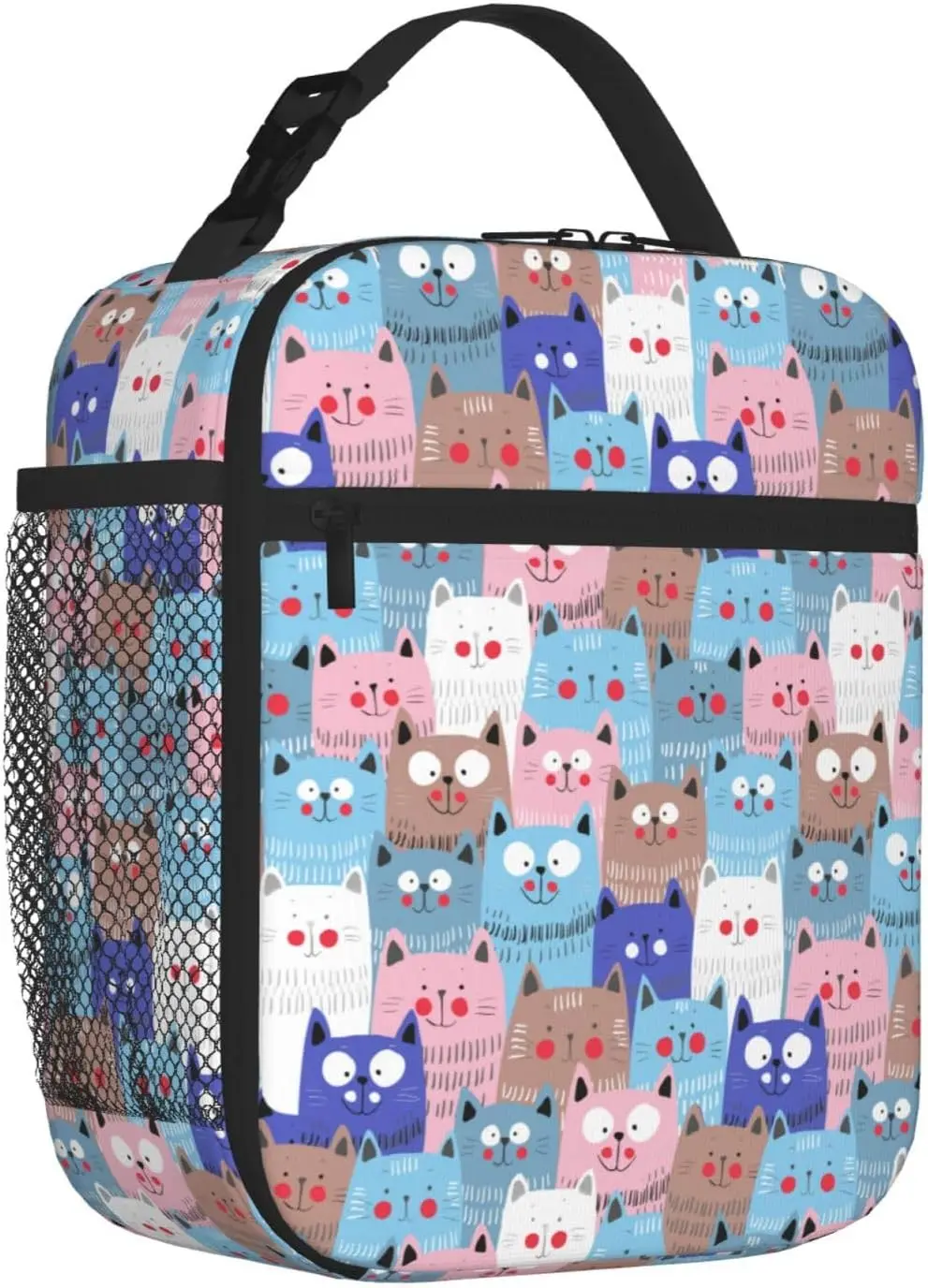 Cute Colorful Cats Insulated Lunch Bag,Kids Lunch Box For Girls Boys Teen,Kid Lunch Box Containers Cooler Bag With Front Pocket