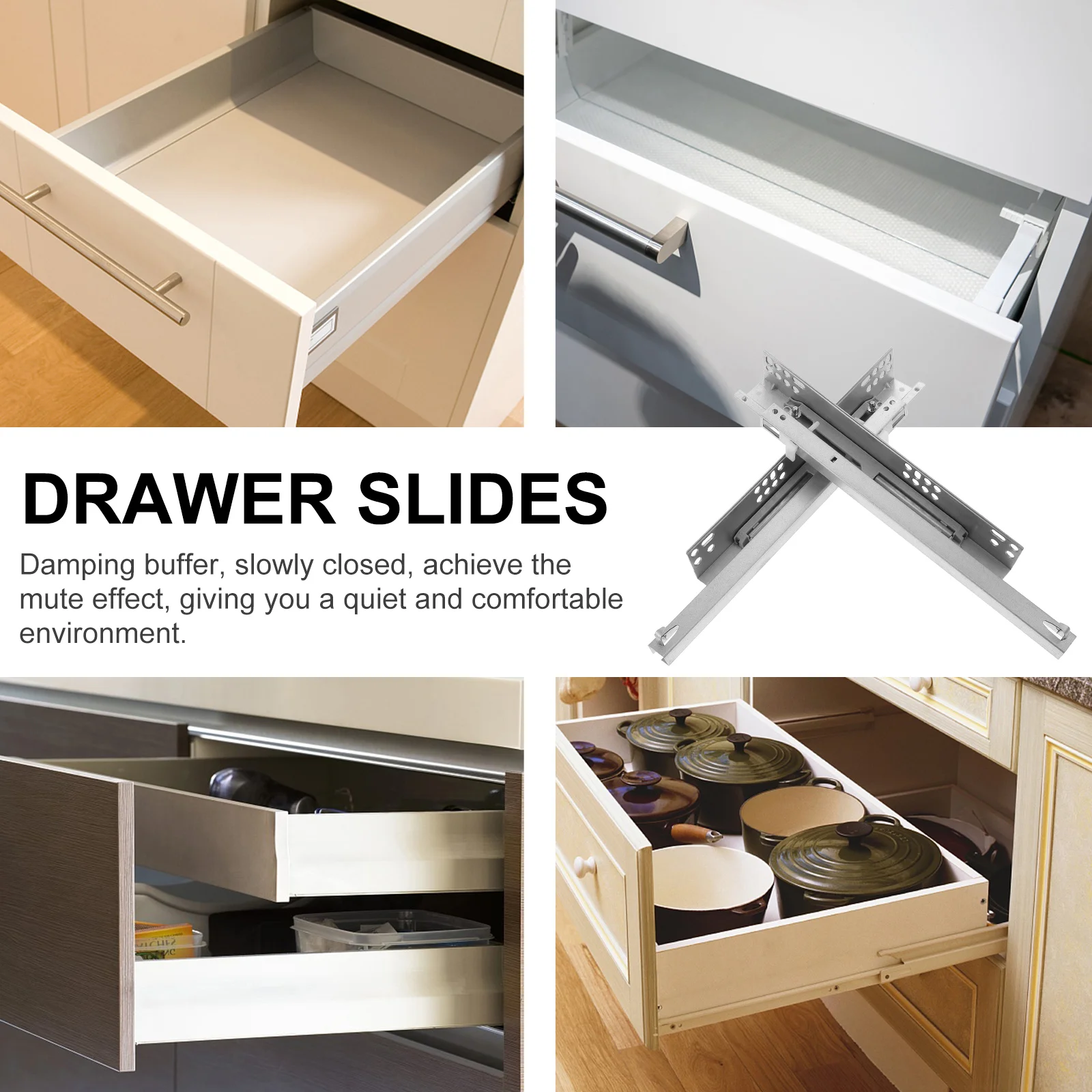 2 Pcs Drawer Hidden Slides Heavy Duty Track Dresser Cabinet Drawers Out Replacement Rails