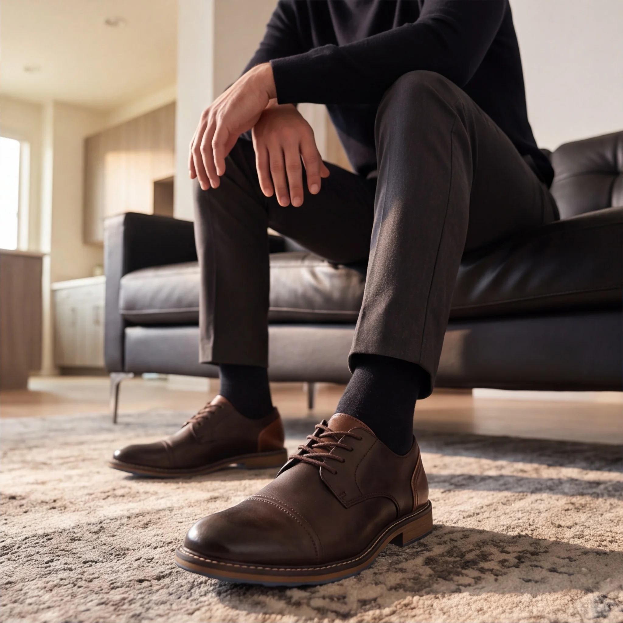 Herrenschuhe mit blauer Außensohle, Akzent-Schuhe für Männer, Business-Büro-Stil, Herrenschuhe mit Cap-Toe, Derby, zweifarbiges Design. – Detail 3