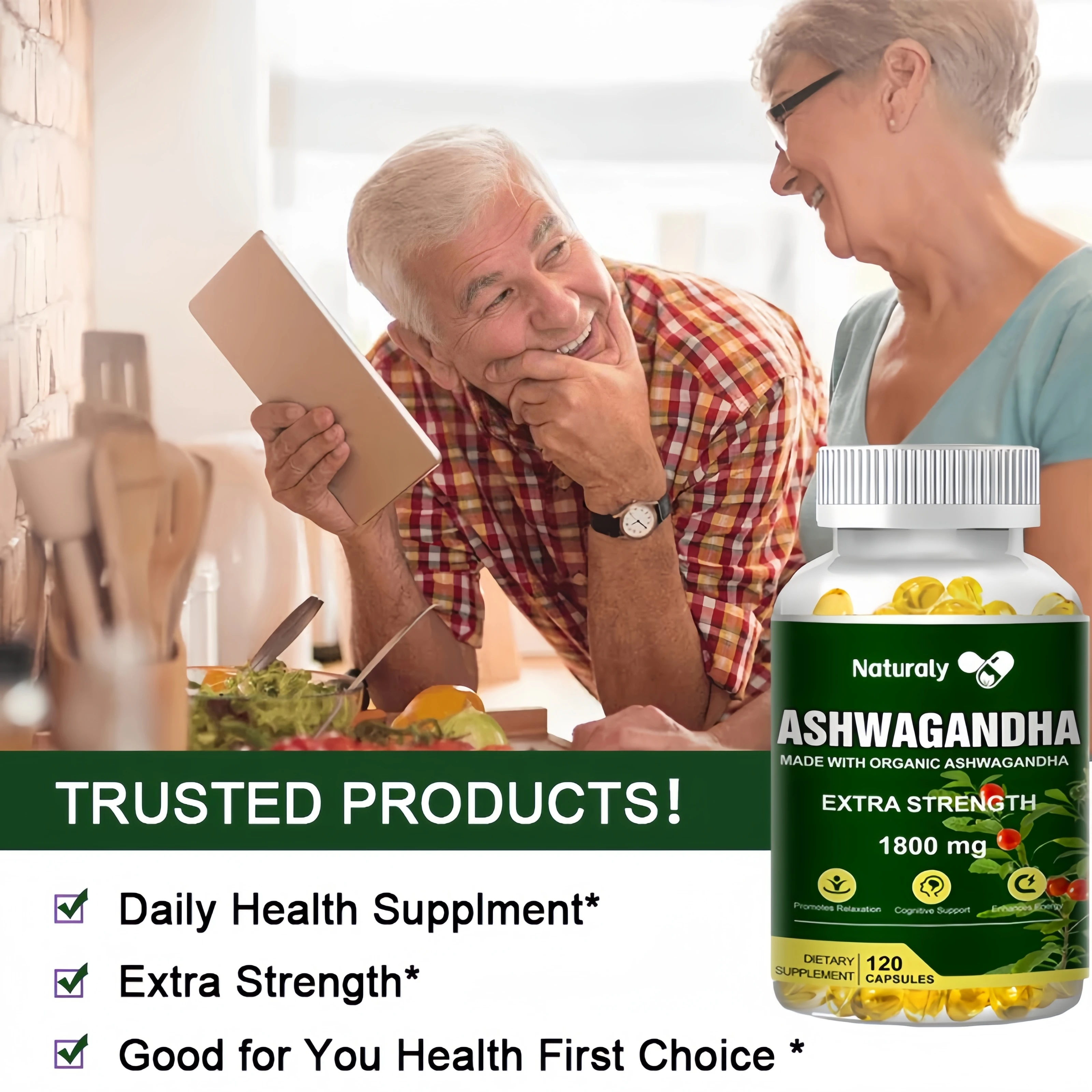 Pure Organic Ashwagandha Root Extract Capsule 1800mg Supplement Help Stress, Focus, Brain, Energy Support Sleep Health