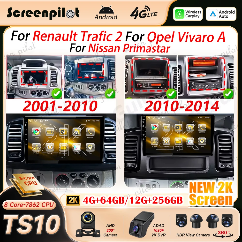 Android 16 Car Radio For Renault Trafic 2 For Opel Vivaro A For Nissan Primastar 2006-2014 Multimedia Video Player Navigation G