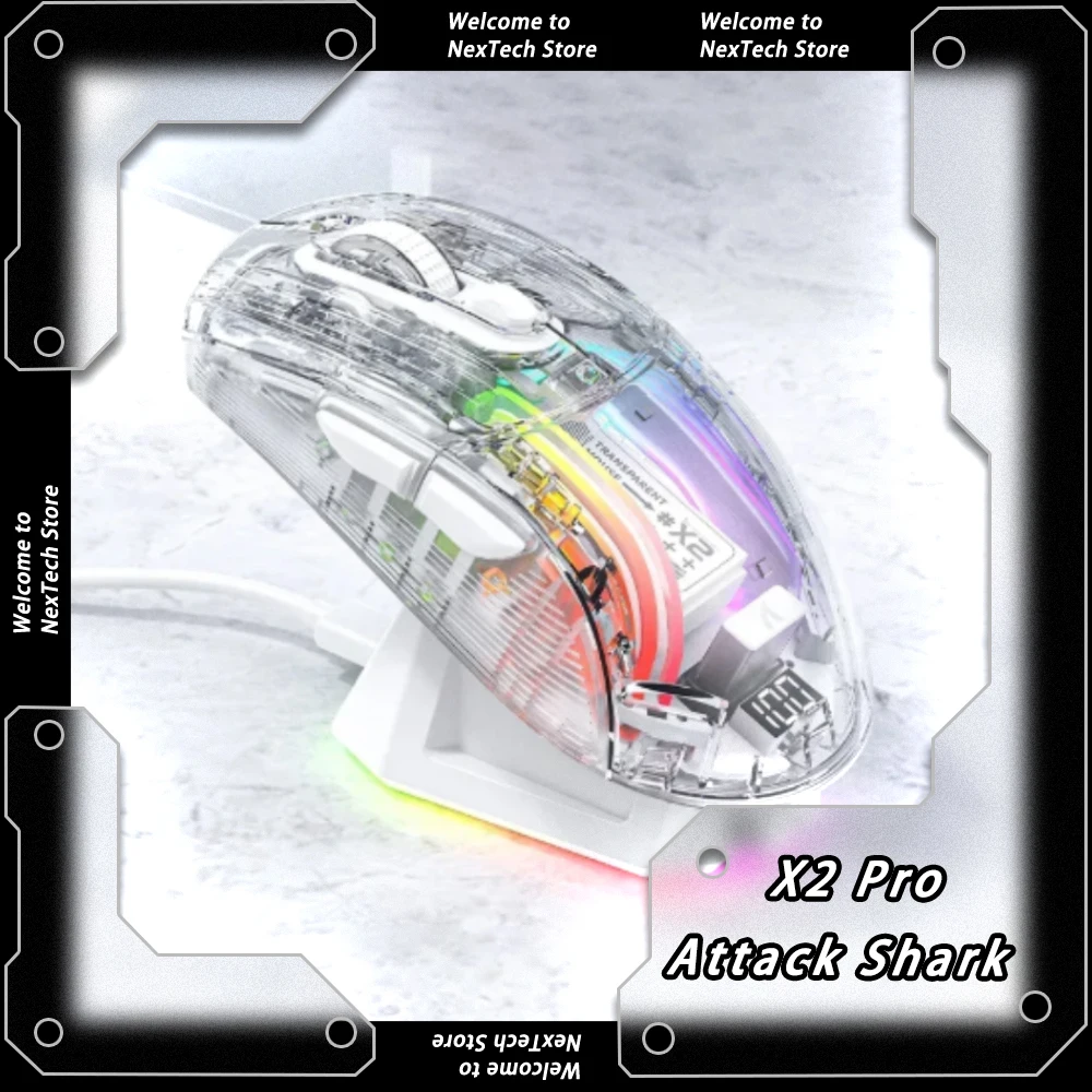 Attack Shark X2 Pro Mouse Nirkabel Bluetooth Tri Mode RGB Transparan Mouse Gaming Esports Aksesori Laptop Gamer PC Kustom