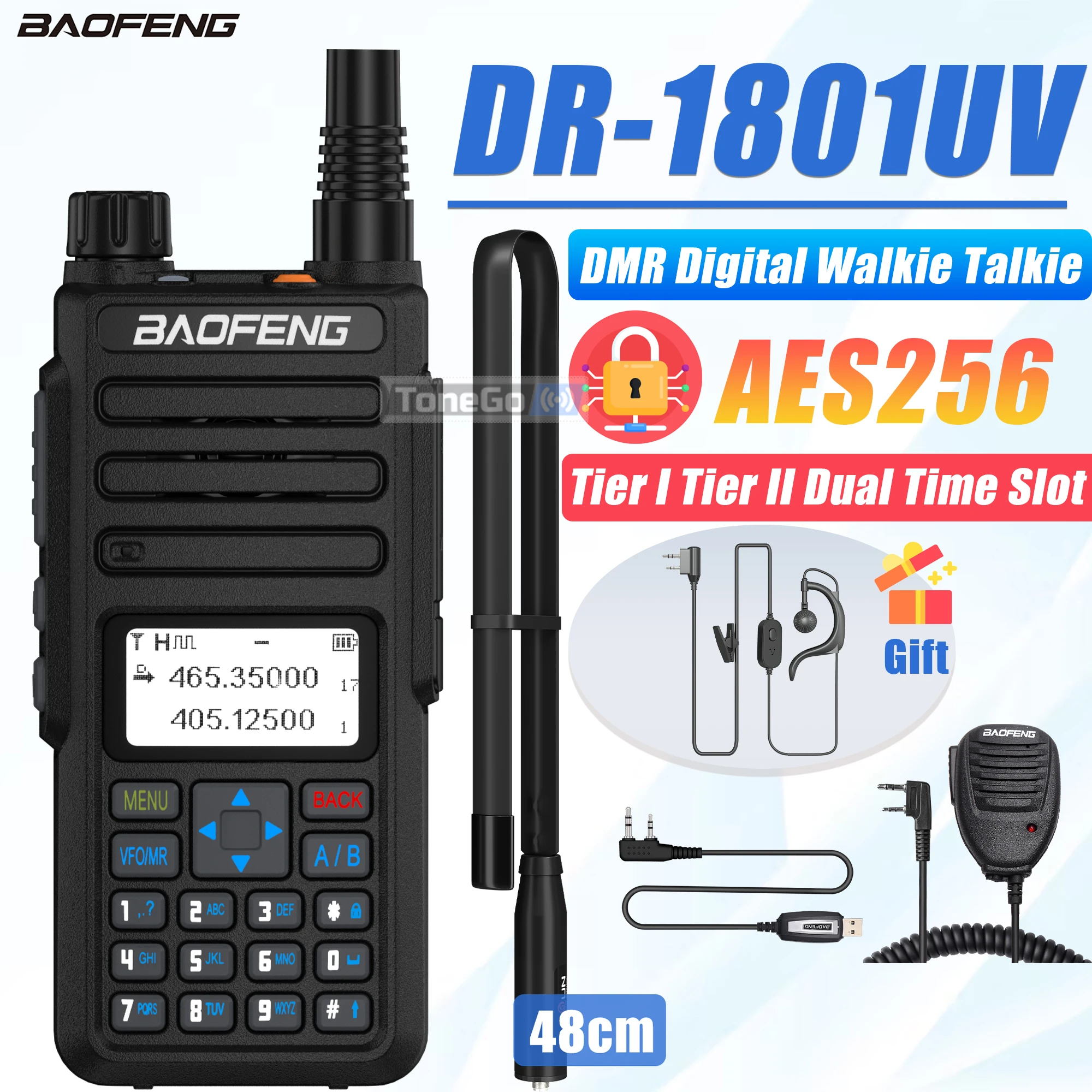 Baofeng DR-1801UV DMR جهاز اتصال لاسلكي رقمي AES256 مشفر SMS DR-1801 الطبقة الأولى الطبقة الثانية فتحة زمنية مزدوجة 1024 قنوات راديو لحم الخنزير