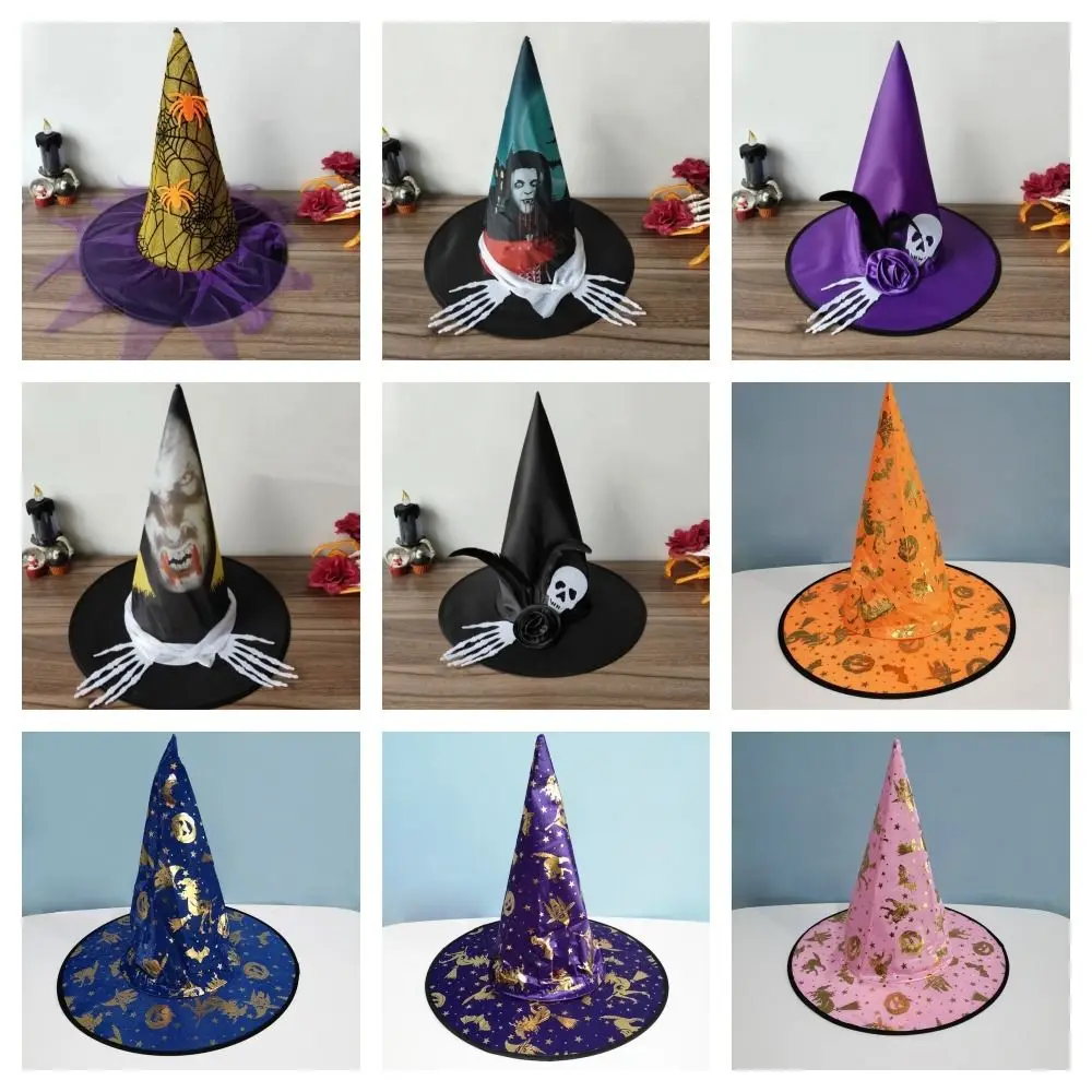 Colorato cappello da strega di Halloween modello teschio puntelli per feste berretto da mago per bambini puntelli per costumi cosplay accessori cosplay di Halloween