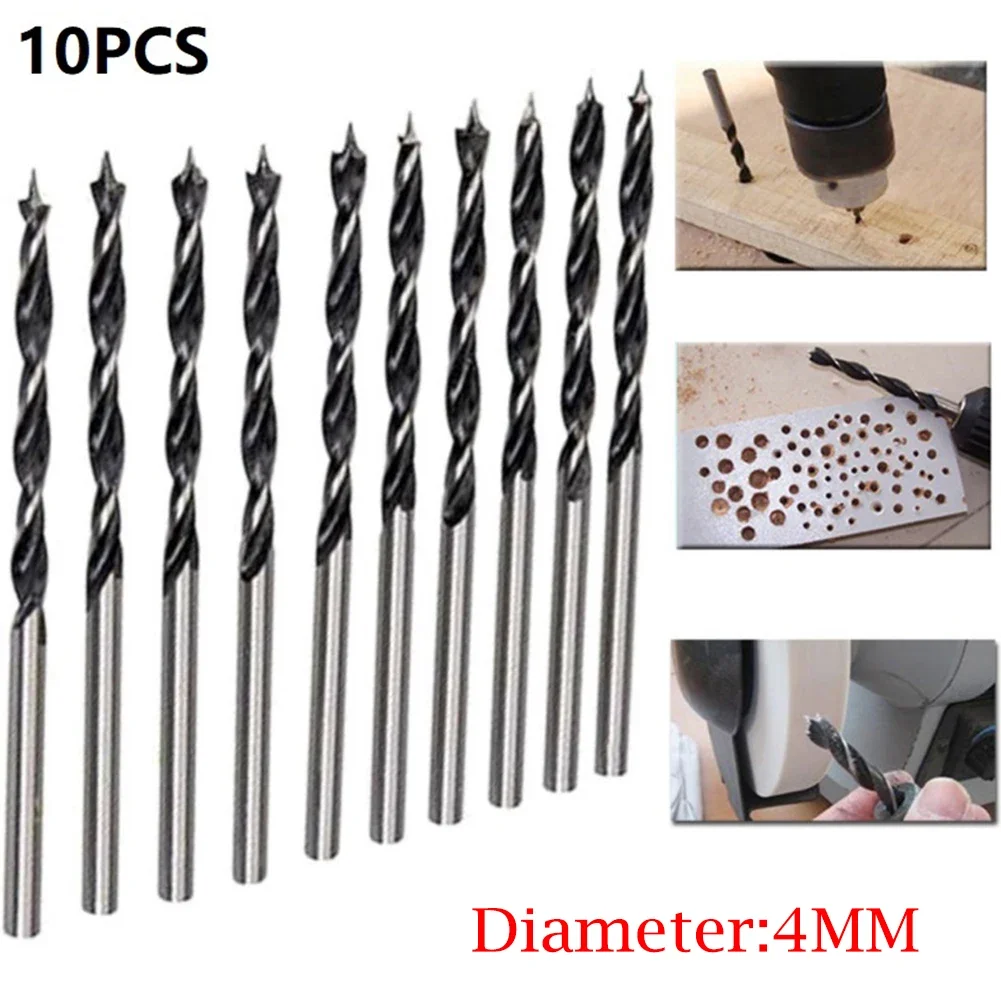 10Pcs Wood Drill Bit Set 4mm Wood Drills Three Pointed Woodworking Drill Bit Spiral Drill Bit Reaming Hole Power Tool Parts