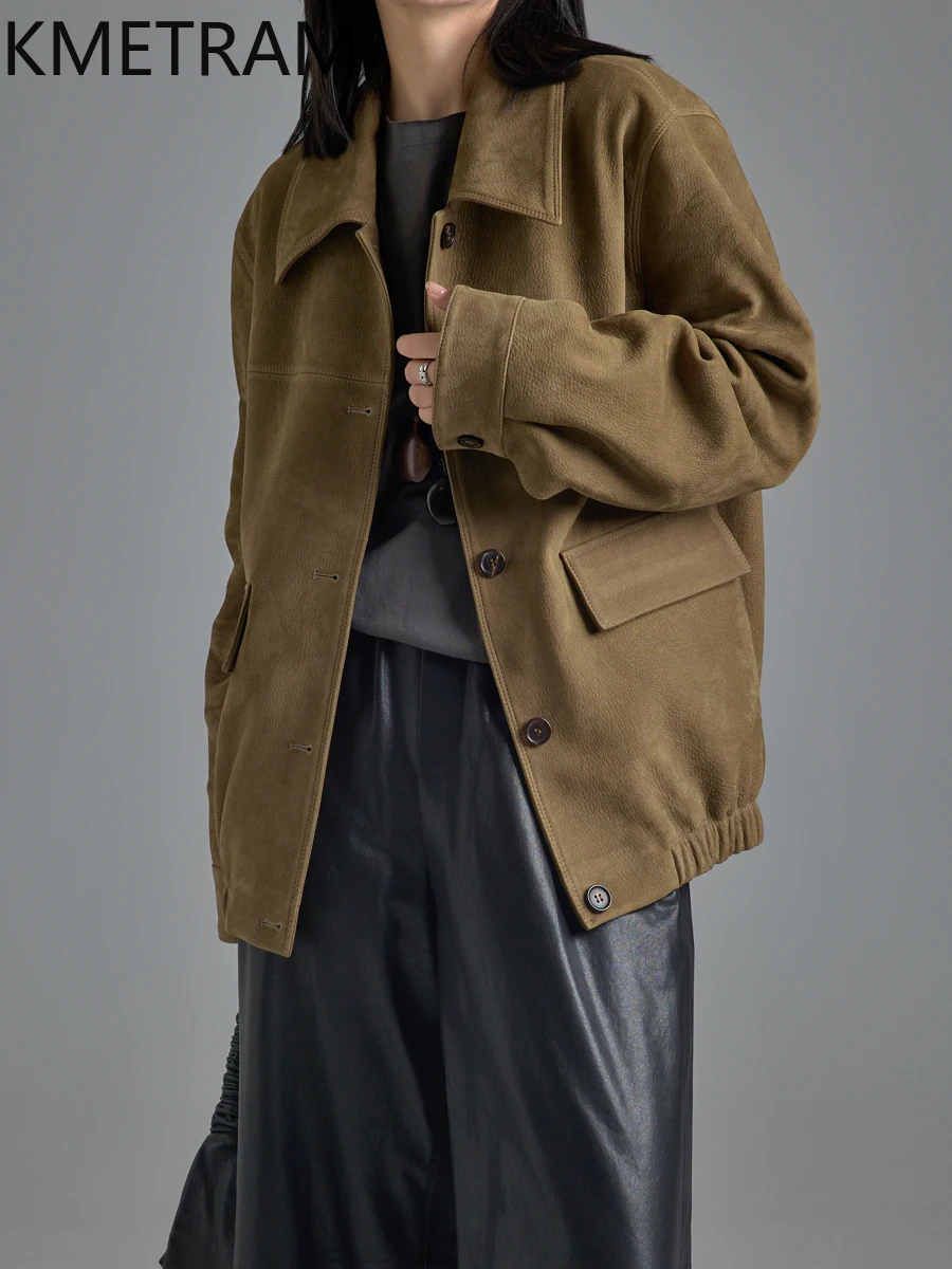 KMETRAM 100% pelle di pecora naturale giacca in vera pelle da donna abiti larghi di media lunghezza per donna 2025 autunno manteaux hiver femme