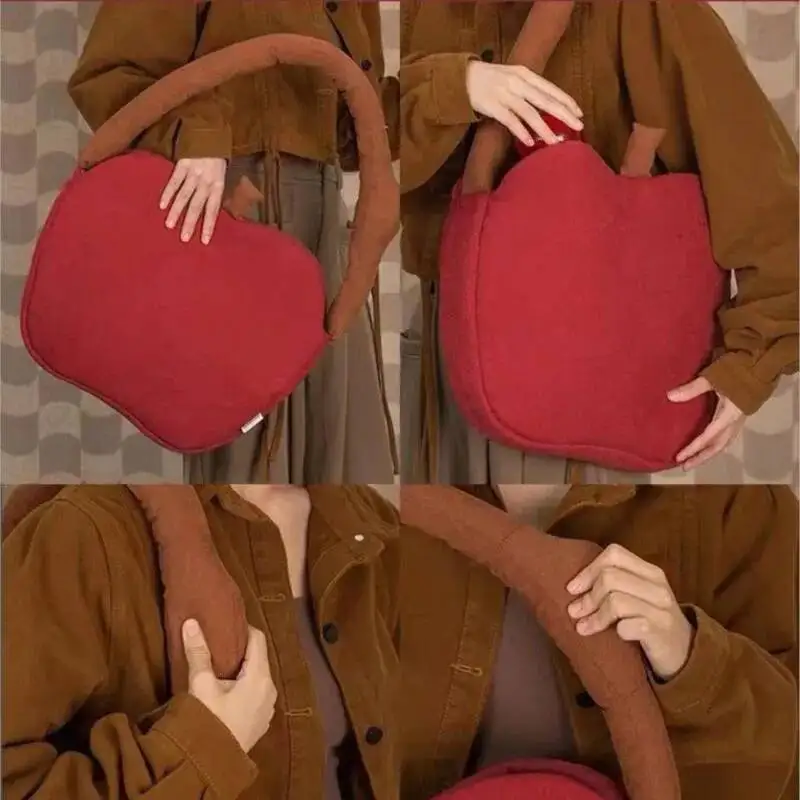 Bloom Red Apple Shape Handbag Women Large Capacity Minimalist Shoulder Bags Ladies Fun Personality Creative Underarm Bag 2025