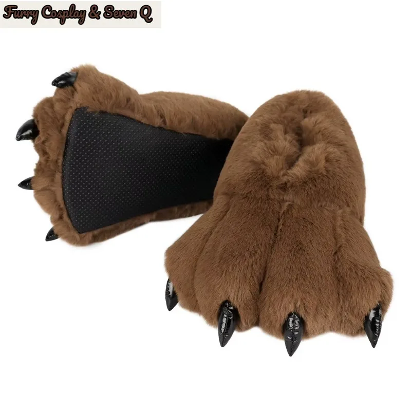 Furry Animal Claw Paw Slippers for Adults Unisex Cozy Plush Slippers Fun Costume House Footwear Novelty Bear Paw Slipper 6