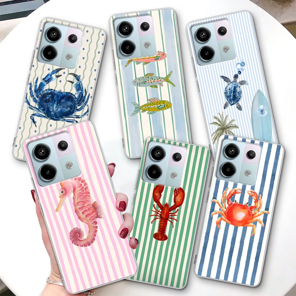 

Ocean Life Theme Striped Case for Xiaomi Redmi 15 13 A7 Pro 9C 9A 9i A5 9 13C 10 Prime Plus A3 10C 12 12C 10X 9T TPU Phone Cover