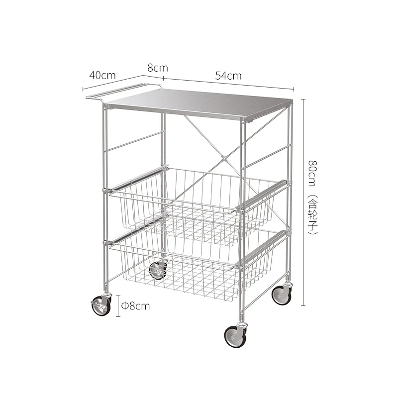 SHIMOYAMA Stainless Steel 201 3- layer Kitchen Trolley Rolling Storage Cart Serving Trolley with Handle Bathroom Shelf