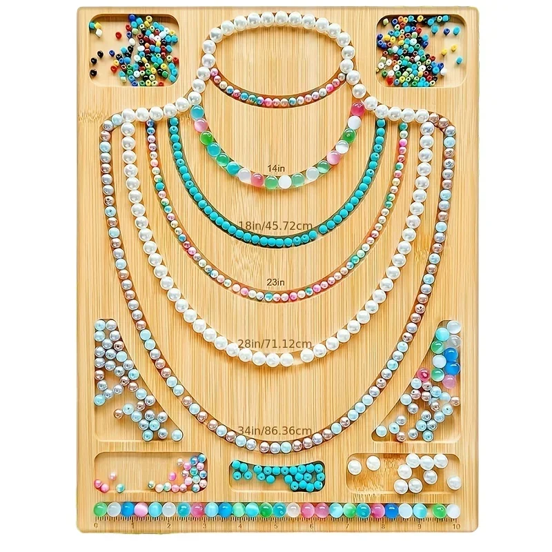Bamboo Bead Design Board for DIY Jewelry Making - Craft Weaving & Necklace Stringing Tool with Display Tray Beads