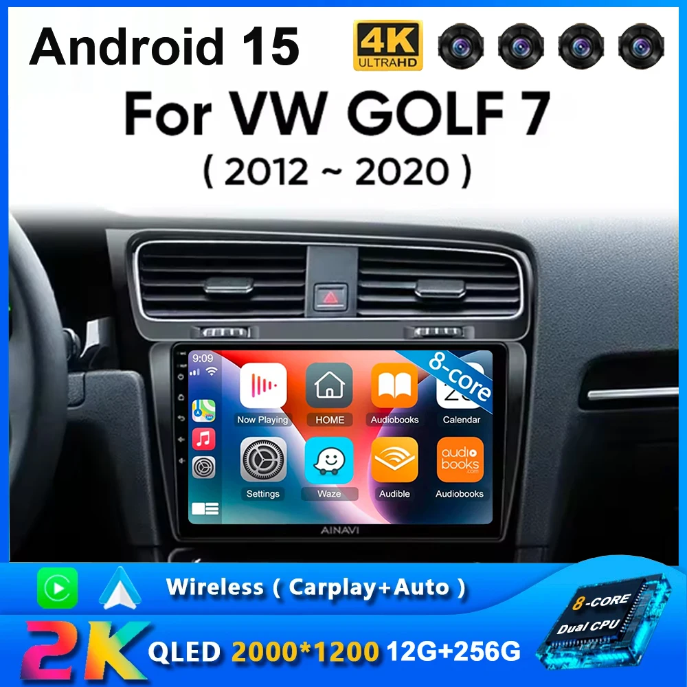 Car Radio For Volkswagen VW Golf 7 MK7 GTI 2011-2021 Wireless Carplay Android 15 Auto Multimedia Stereo Video Player 2Din