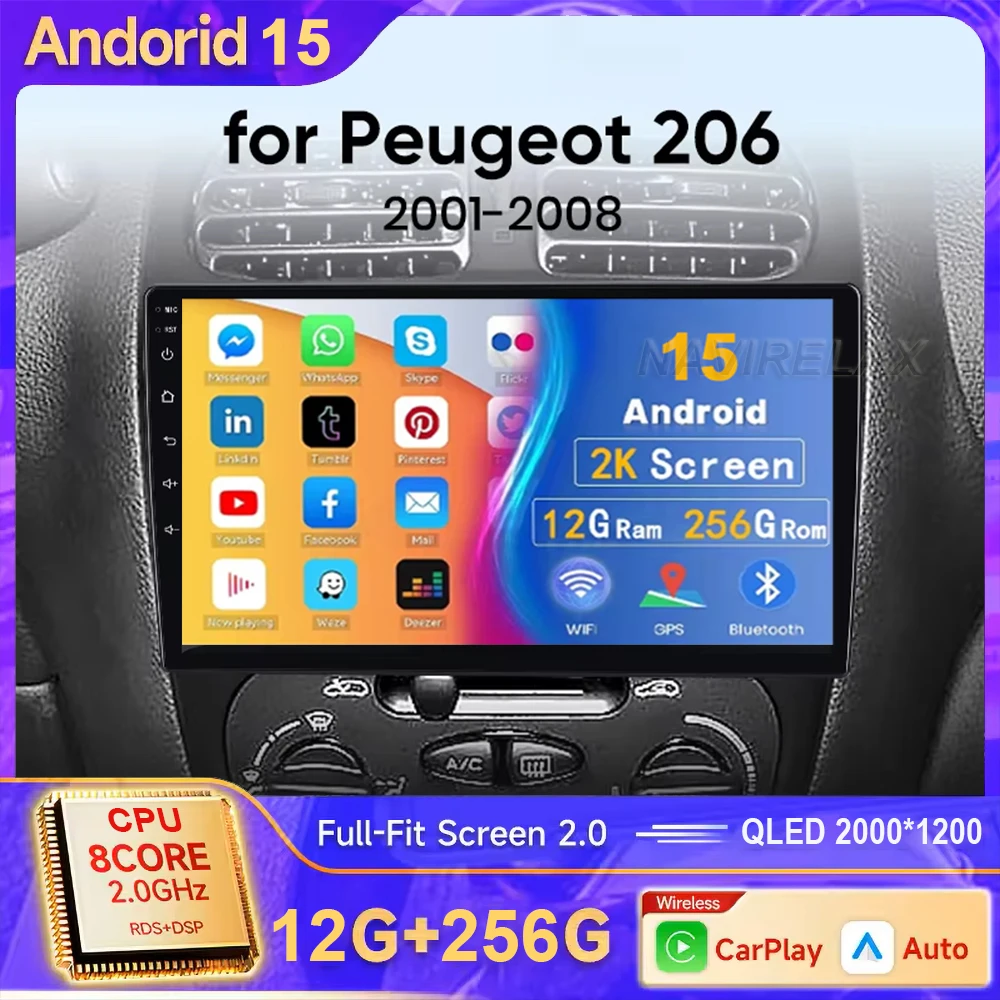 

Для Peugeot 206 206CC 206SW 2001-2008 беспроводной CarPlay Android Auto автомобильные интеллектуальные системы без 2din DVDCar Radio