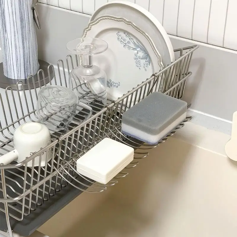 @*Stainless Steel Sink Drain Basket Heavy Duty Expandable Hanging Rack Kitchen Cutlery Fruit Dish Drying Storage Organizer