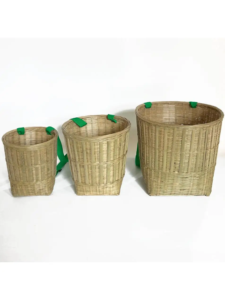 手編み竹かご-家庭用野菜買い取りかご-きのこ狩り-茶葉収穫-収納かご-ダンス小道具