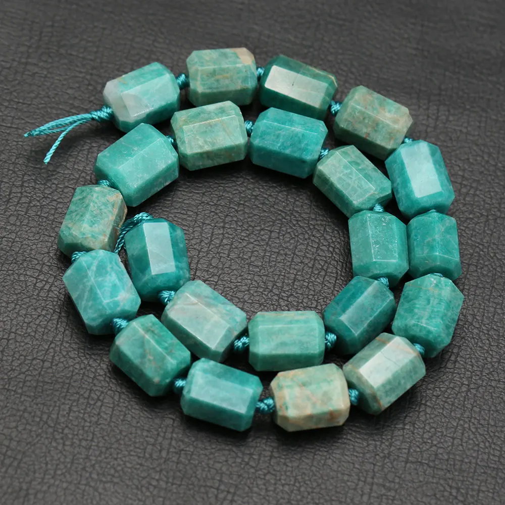 APDGG Natural Green Peruvian Amazonite Faceted Tube Rectangle Nugget Loose Beads 16\