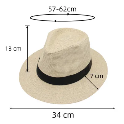 Vintage Men Panama Hats Summer Straw Caps Solid Color Casual Jazz Hat Top Hat Women Beach Sun Hats Anti-UV Wide Brim Cap 57-62cm