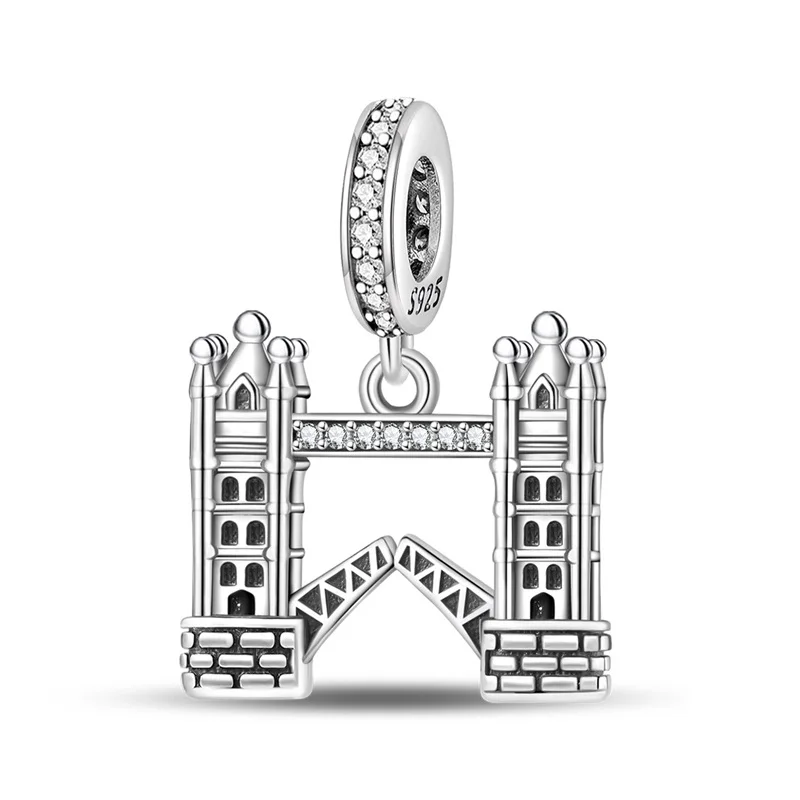 925 Sterling Silver Tower Bridge Charms Pendant Fit Original Bracelet DIY Women Birthday Jewelry Gift