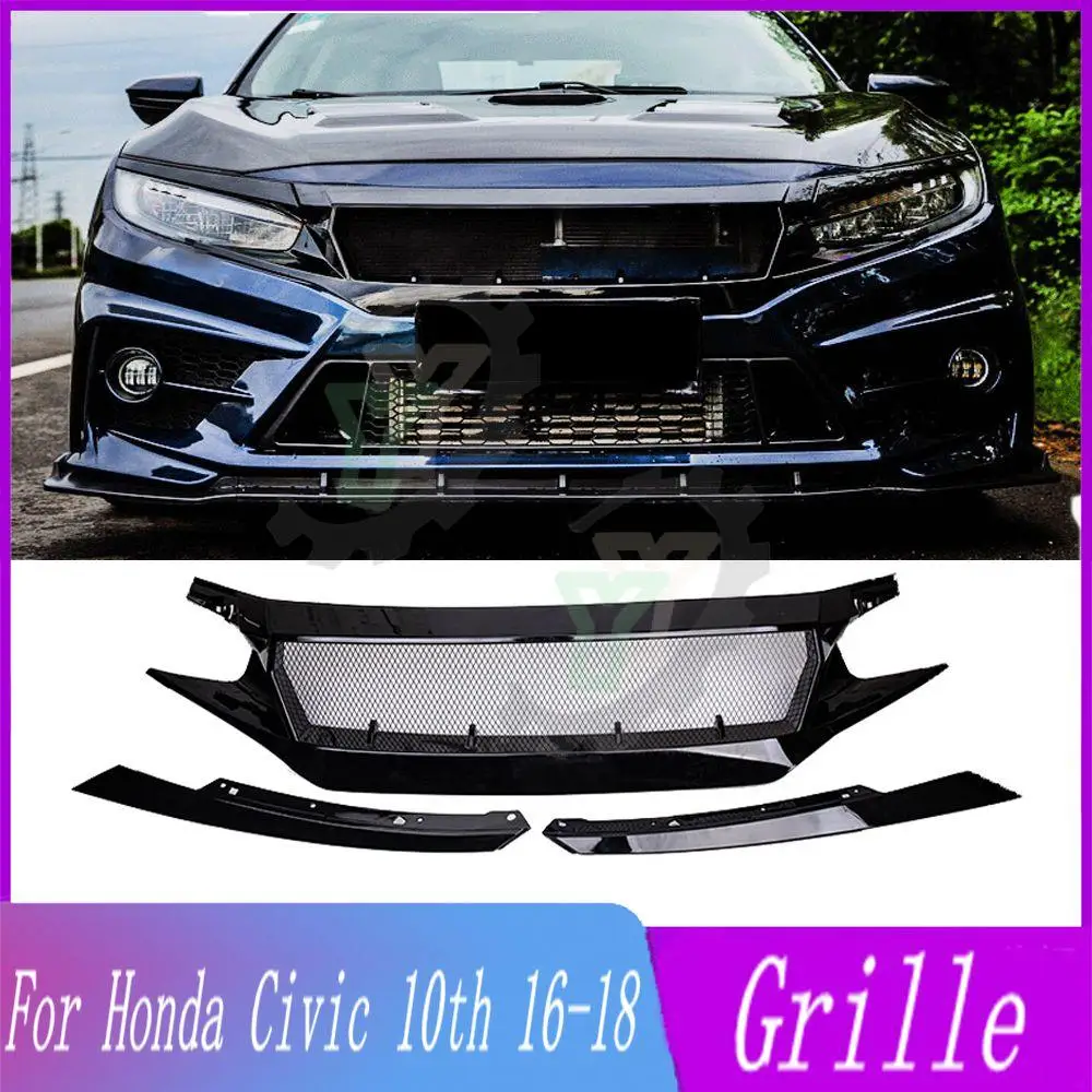 

Car Front Bumper Grille Centre Panel Styling Upper Grill For Honda Civic FK8 FC1 FK7 10th 2016 2017 2018 2019 Real Carbon Fiber