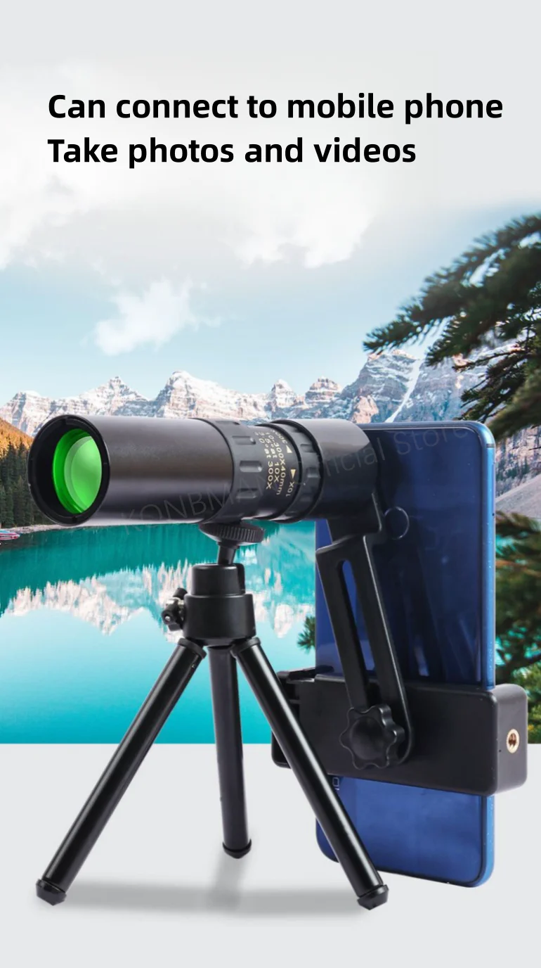 Tragbares Fernglas-Teleskop mit starkem Licht, 10–300 x 40 Zoom-Teleskop, HD-Fernbedienung, professionelles Monokular, BAK4-Prisma, Jagd, Camping – Detail 7