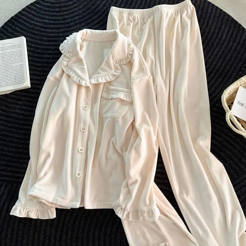 

Женская одежда, пижамный комплект, домашняя одежда, брюки с длинными рукавами, комплект из двух предметов, осенне-зимний утепленный удобный милый модный комплект