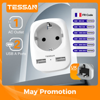 TESSAN EU To UK Travel Adapter Portable Wall Socket with 1 Outlet 2 USB Ports Type G A I F Plug US/DE/AU/England Adapter Socket