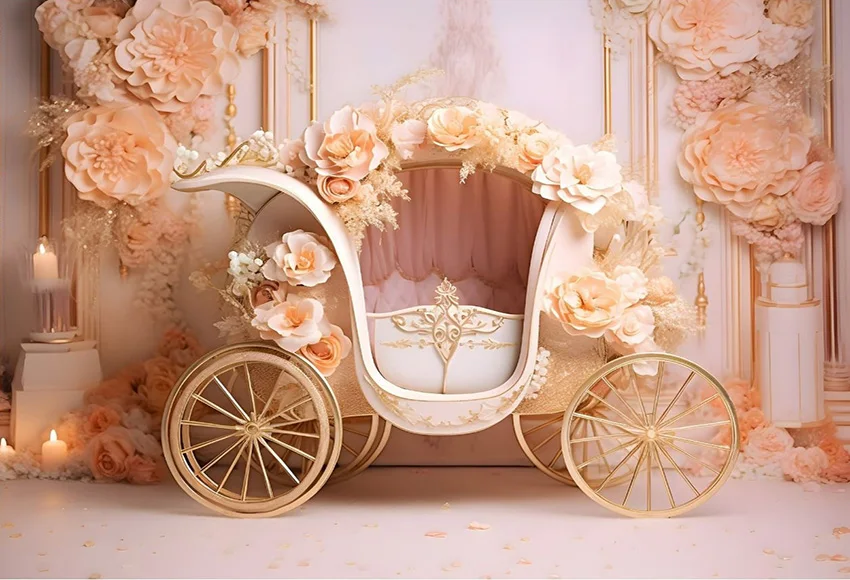 Mehofond Photography Background Fairy Tale Carriage Flowers Kids Birthday Party Cake Smash Portrait Decor Backdrop Photo Studio