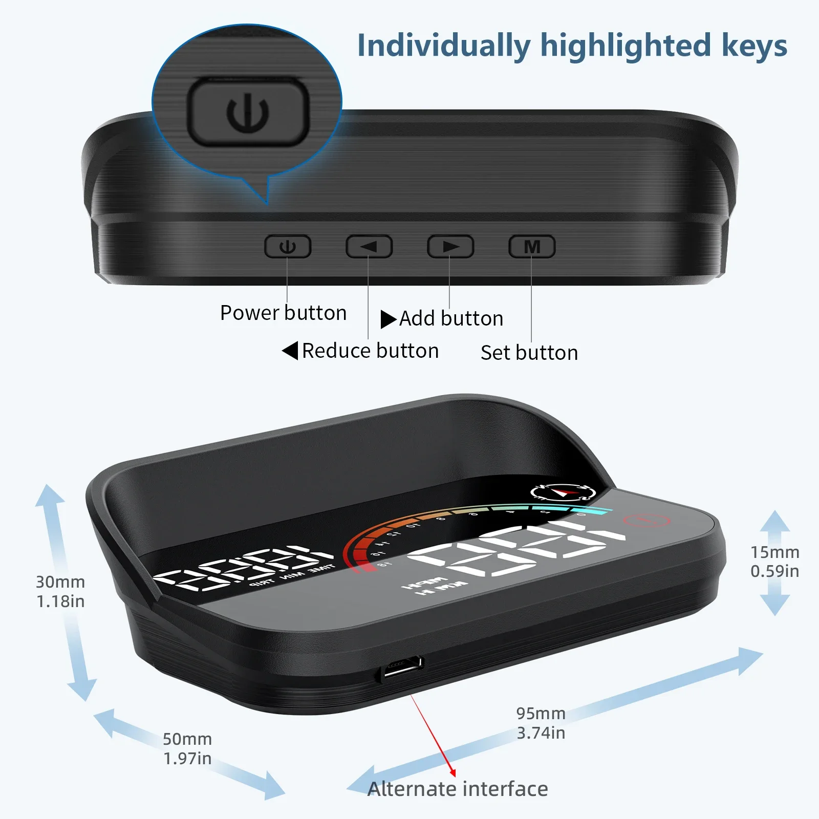 M22 GPS voor alle auto's Head-Up Display Projectie Snelheidsmeter Digitale projector Kompas Reisafstand Hoogte Overspeed Alarm