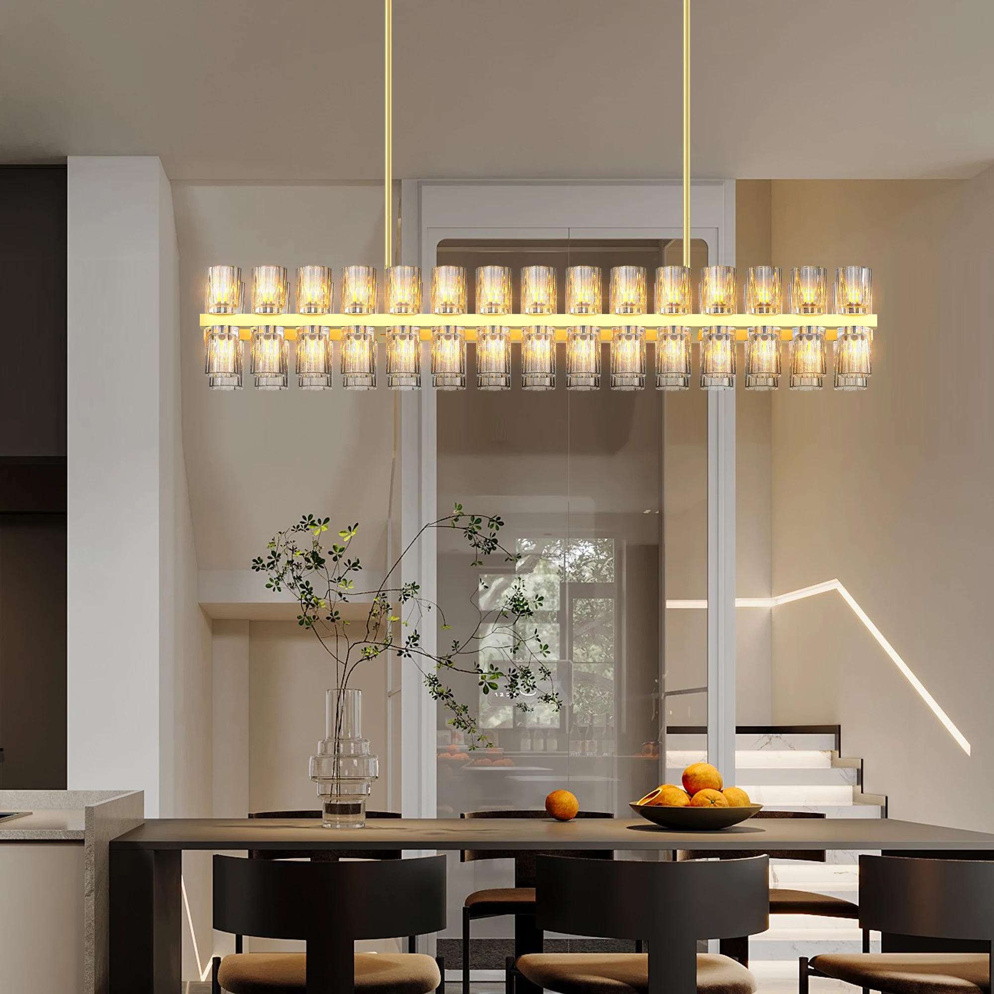 

Modern Chandelier Crystal Gold Rectangular Chandelier for Dining Room,54In Dining Room Chandelier over Table