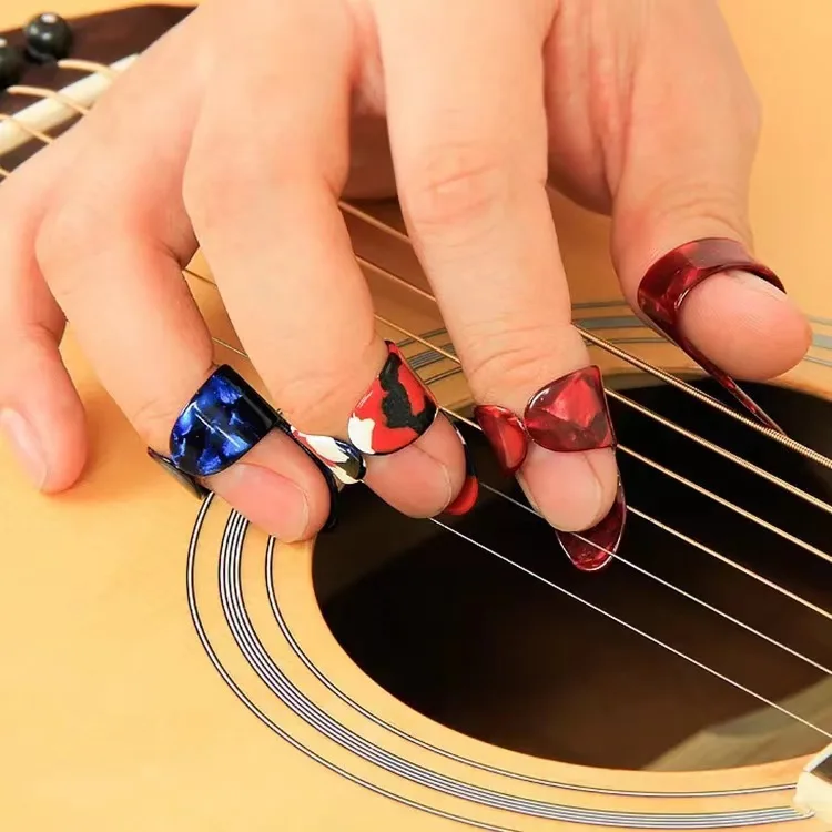 Fingerstyle Guitar Picks 15Pc Stainless Steel Index Picks & Celluloid Thumb Picks Set Transparent Box Guitar Parts & Accessories