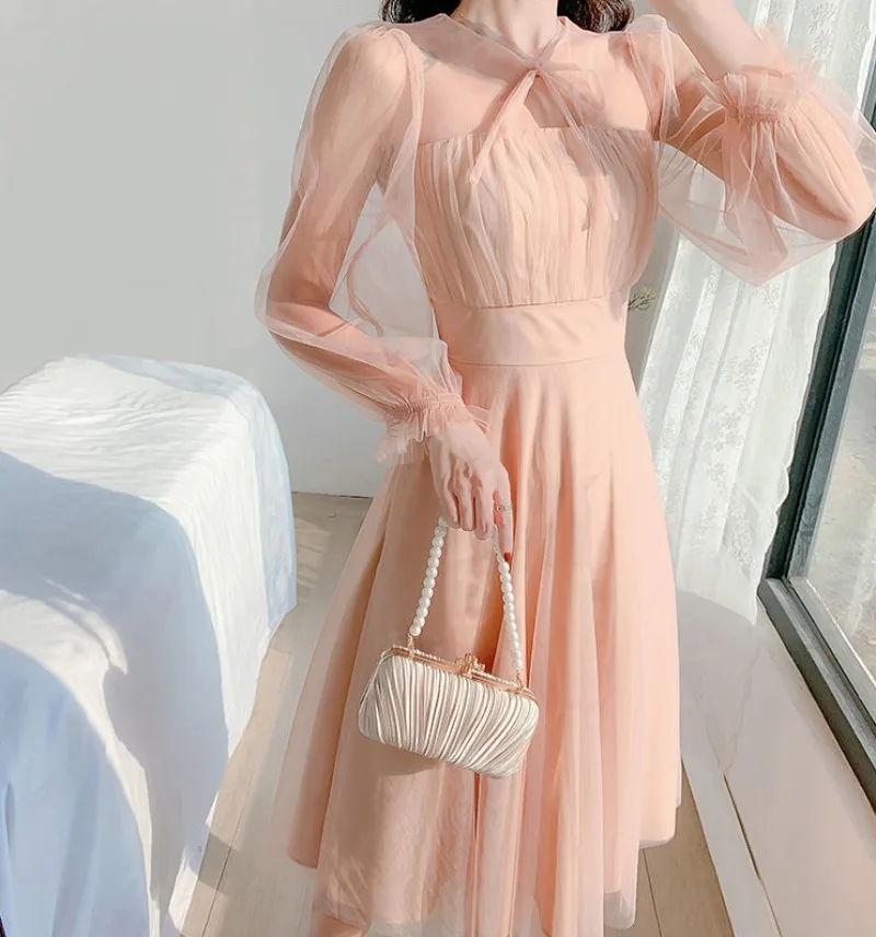 Female Dresses Mesh Long Sleeve Women\'s Dress Kawaii Maxi Cute Fairy on Sale Clearance Fashion Summer 2024 Elegant and Beautiful