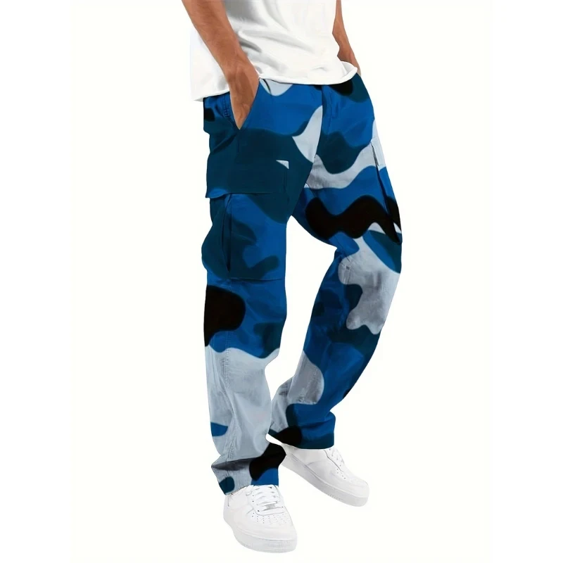 2024 Fashion camouflage overalls men\'s printing fashion outdoor overalls straight rope overalls men\'s clothingMen\'s pants casual