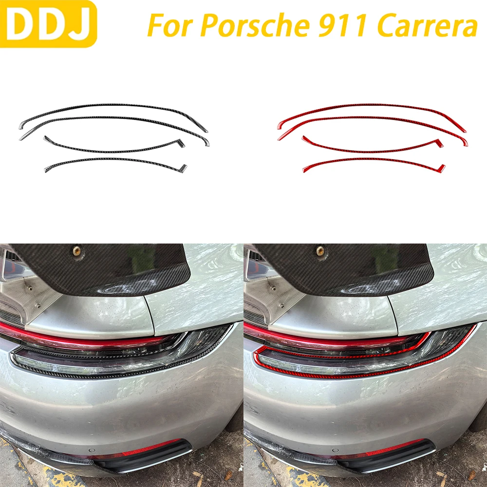 For Porsche 911 992 Carrera 2019-2024 Carbon Fiber Rear Tail Light Lamp Cover Trim Strips Car Decoration Accessories Sticker