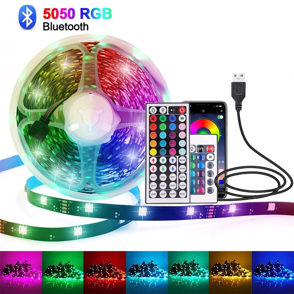 5V USB RGB LED Strip Light Bluetooth APP 28 44 Key Remote Control 5050 30LED Flexible Ribbon TV Backlights Party Game Decoration