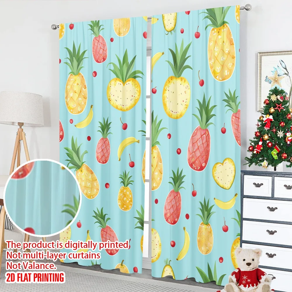2 قطعة 2D الطباعة المسطحة الستائر الفاكهة الاستوائية الأناناس الموز البرتقال الرقمية المطبوعة البوليستر الستائر الأسرة الطرف الديكور استخدام #5
