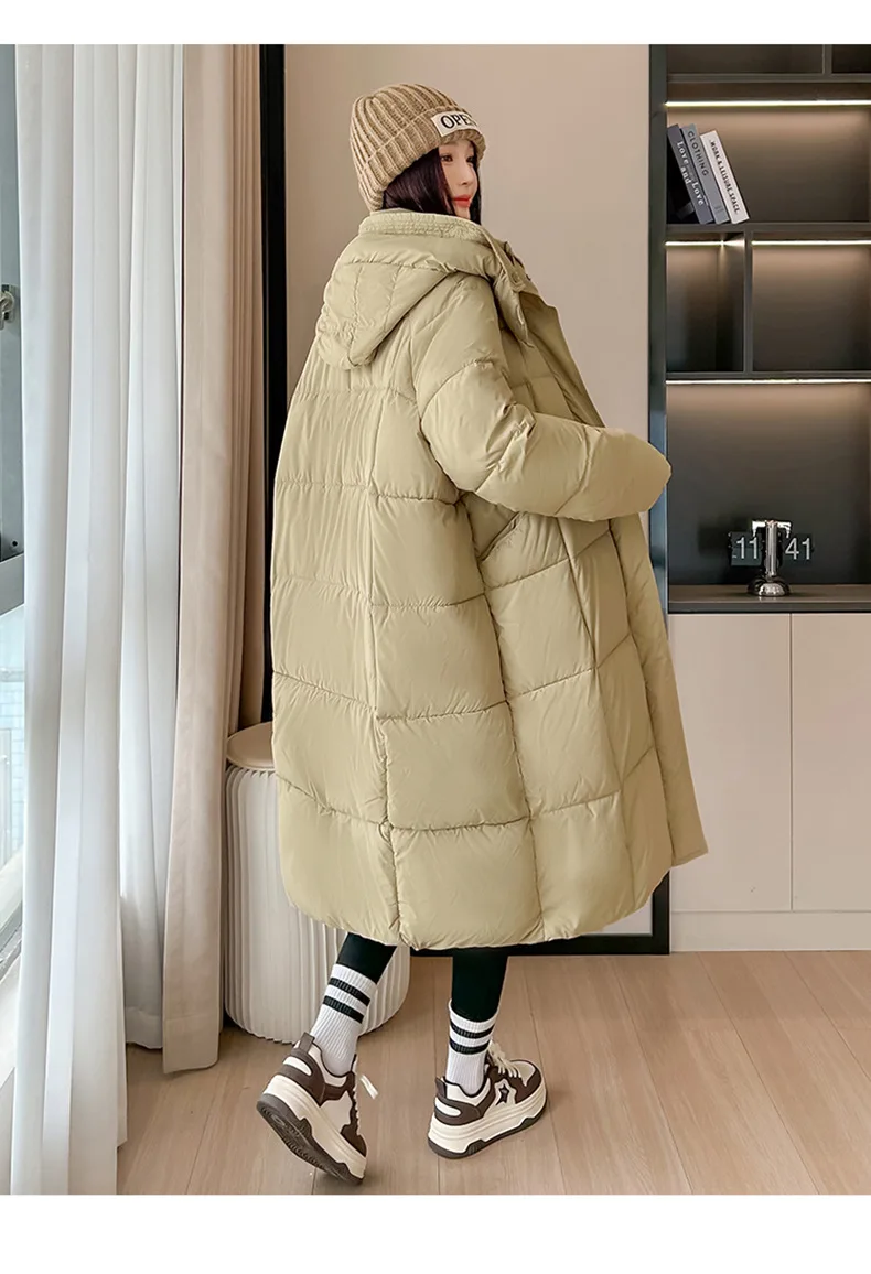 Winter Warmth Women's Mid-Length Down Cotton Jacket Over-the-Knee Parkas New Loose Quilted Coat Thickened Outerwear Trendy Tops