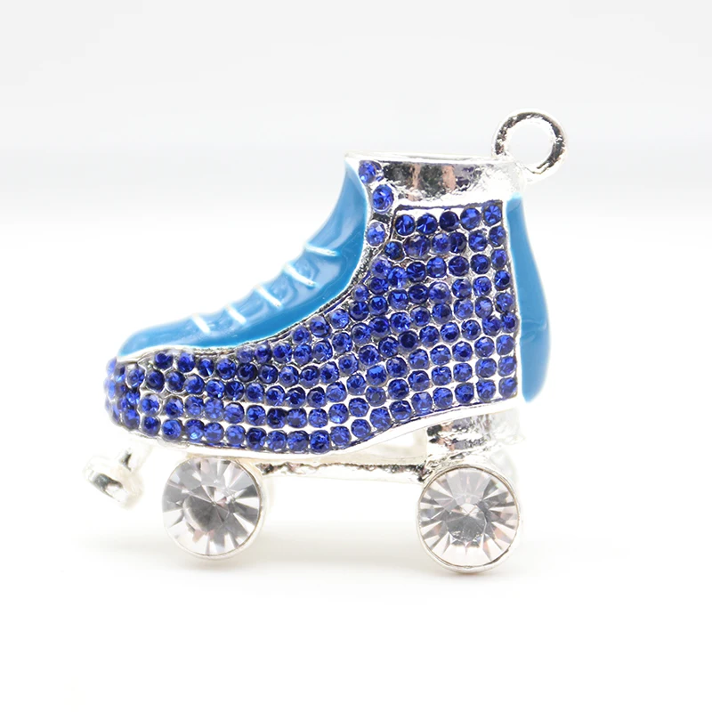 10pcs Enamel Rhinestone Blue Skating Roller Skates Pendant Charm