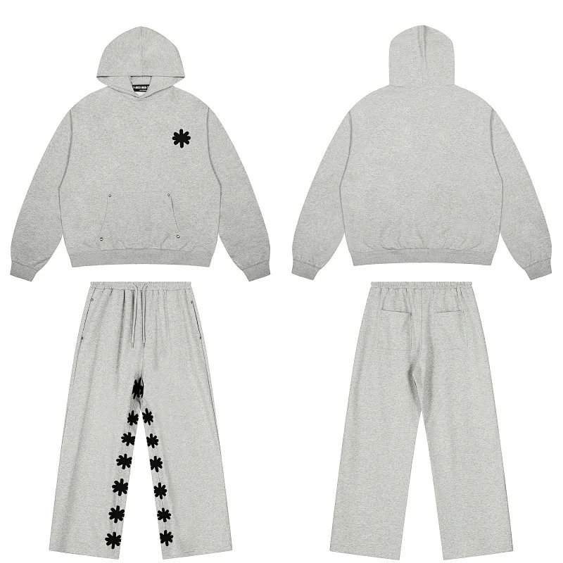 LOSTSHDWS JEANS Sun Flower Sportswear Set Basic Solid embroidered American high street hoodie set