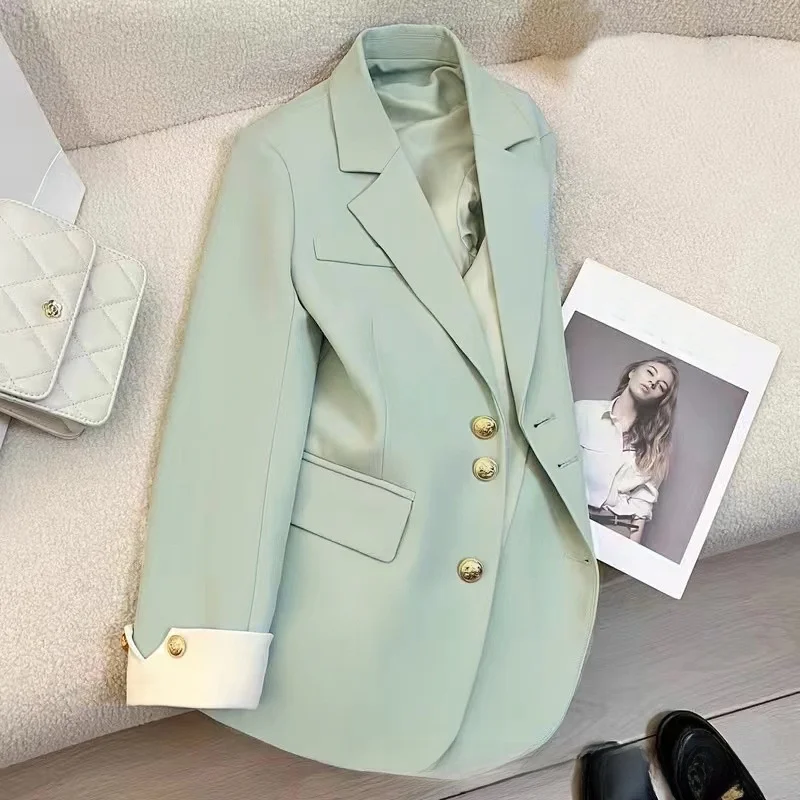 

Женский повседневный укороченный пиджак свободного кроя 2024 года, новинка весна-осень, премиум-класс, профессиональный стиль, полиэстер