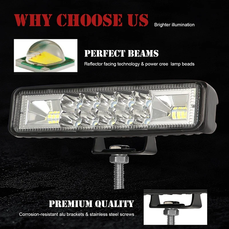 6 Inch Car LED Light Bar, 120W Spotlight, 6000K Daylight White, Off Road Fog Light For Truck Car Motorcycle Boat, 4 Pack