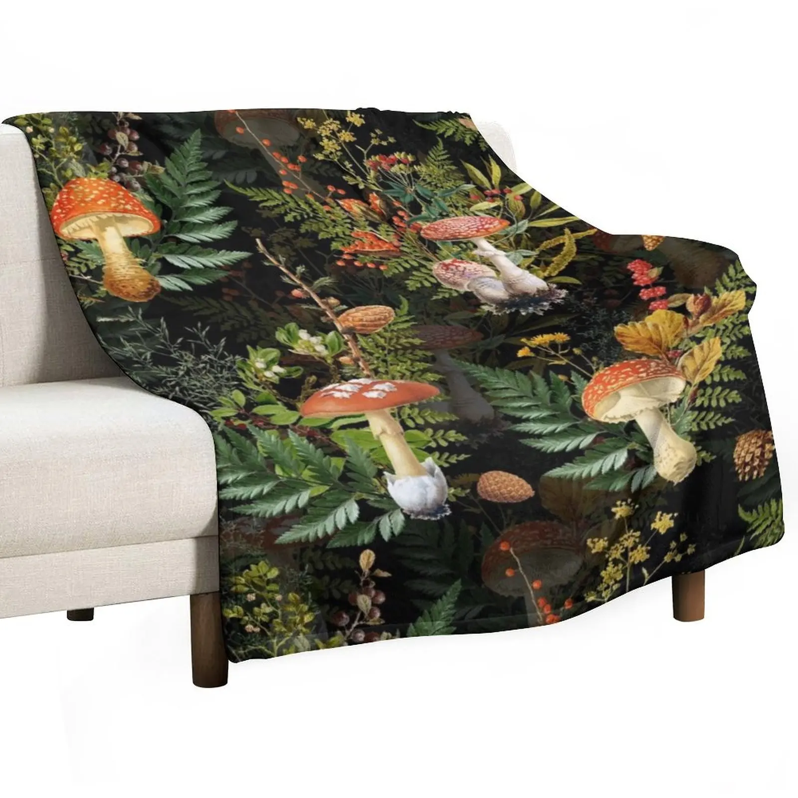 

vintage toadstools in the forest on black Throw Blanket christmas decoration Tourist Luxury Soft Big Blankets