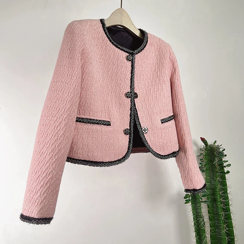 Contrast Color Woolen Coat Women Outwear 2024 Spring Autumn Tweed Jacket Female Overcoat Loose Matching Casual Jacket Short Tops