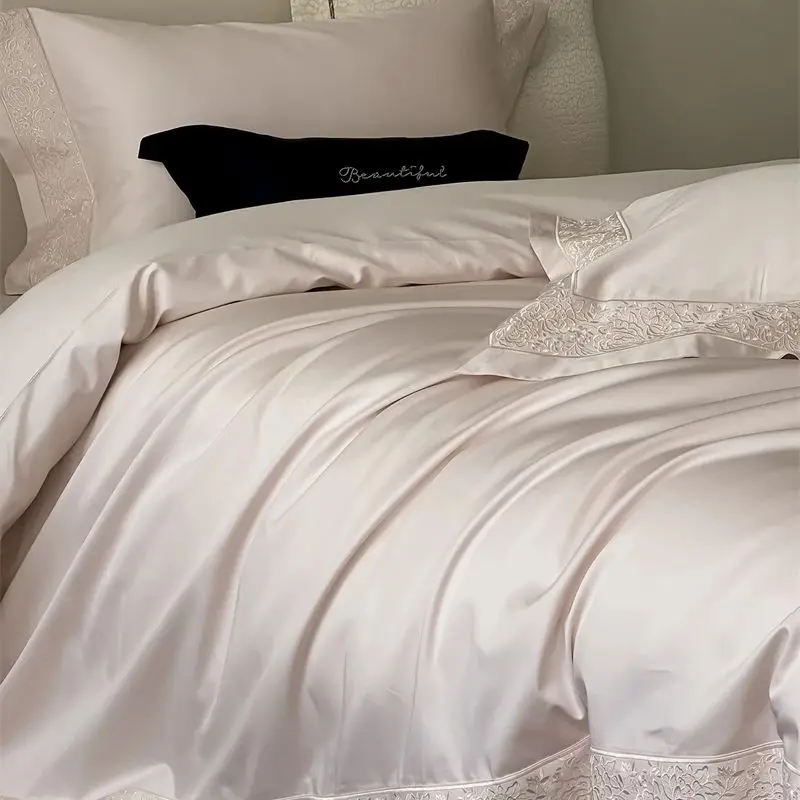 

1000TC Egyptian Cotton Floral Embroidery Wide Side Design Luxury Bedding Set Duvet Cover Bed Sheet/Fitted Sheet Pillowcases 4Pcs