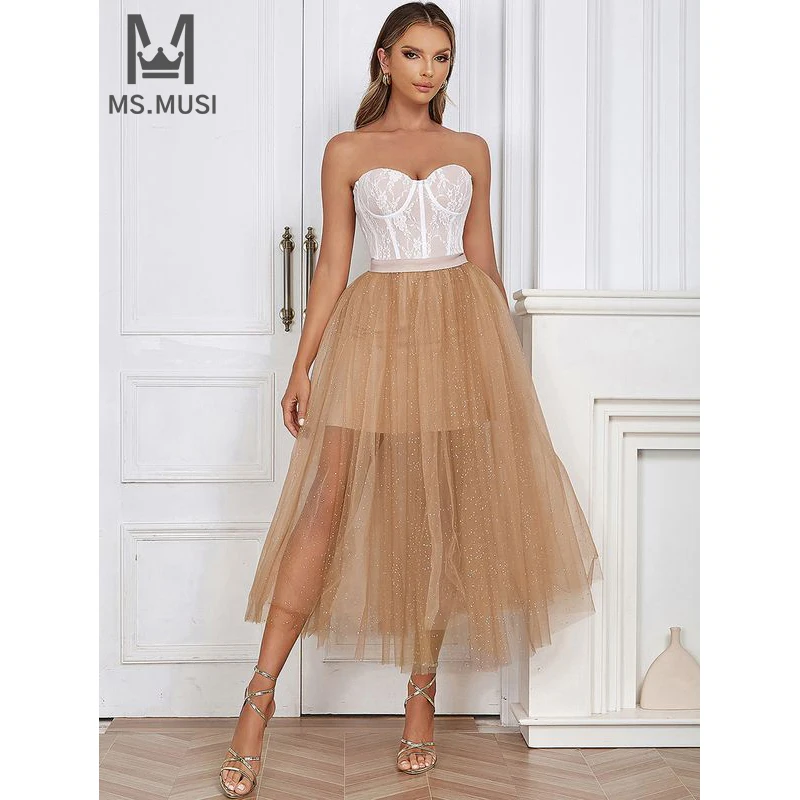 

MSMUSI 2024 New Fashion Women Sexy One Shoulder Off The Shoulder Draped Fold Sleeveless Bandage Bodycon Party Event Midi Dress